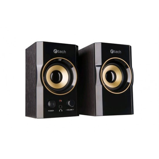 Reproduktor C-Tech SPK-11, 2.0, Wood, Black-Gold, Jack/USB