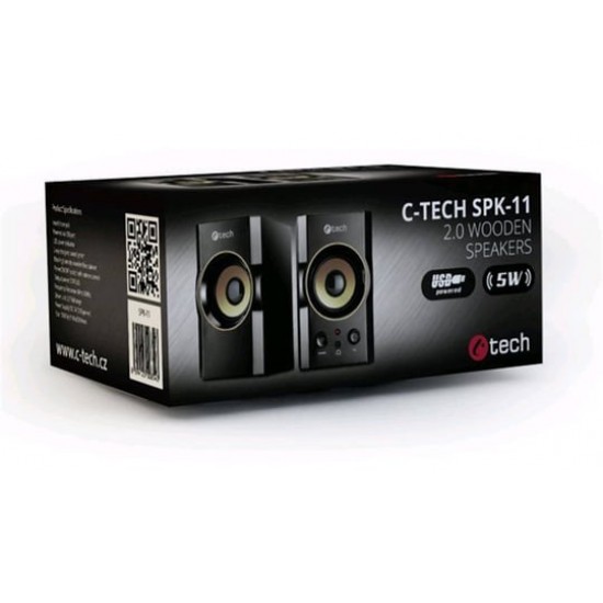 Reproduktor C-Tech SPK-11, 2.0, Wood, Black-Gold, Jack/USB